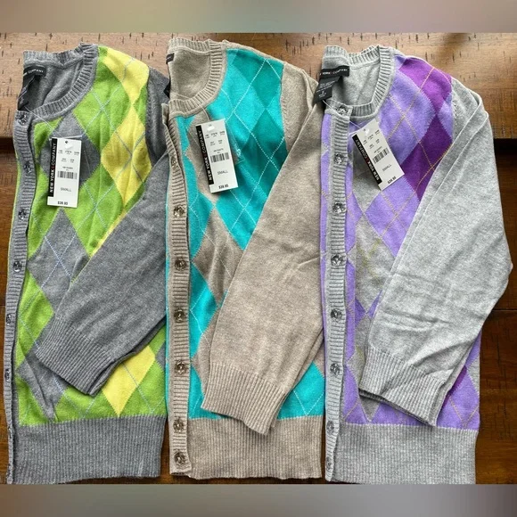 {SOLD!!}•NWT•{3} New York & Company Argyle Cardigan Bundle - Picture 1 of 13
